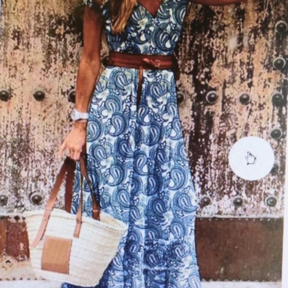 Blue Short Sleeve V-Neck Resort Sundress